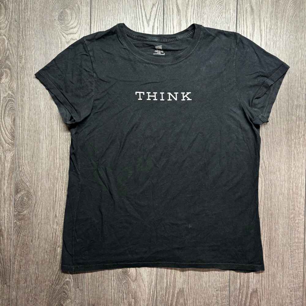 IBM Think Graphic T-Shirt Black Y2K Tech Corporate Slogan Tee Large